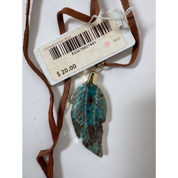 Turquoise Leaf Pendant Necklace With Leather Cord By The Jewelry Junkie - Picture 10 of 13